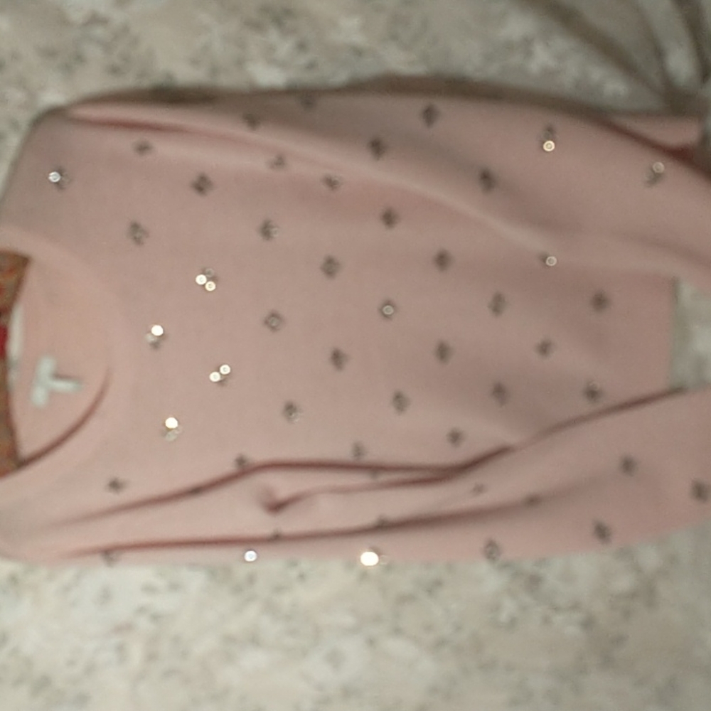 Joie pink long sleeve knit sweater embellished with clear stones size large